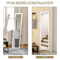 HOMCOM Miroir sur Pied et Mural rectangulaire miroir de sol Pleine Longueur Dressing Chambre salon dim. 37L x 37l x 154H cm Blanc(m-5)