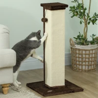 PawHut 81cm Cat Scratcher, Vertical Full Scratcher w/ Natural Sisal Rope, Hanging Ball, Soft Plush - Brown(m-7)