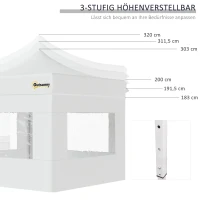 Outsunny Faltpavillon Pavillon Gartenzelt mit Seitenwänden Pop-up-Zelt wasserdicht Gartenpavillon Weiß 300 x 300 x 320 cm(m-5)