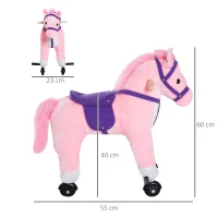 HOMCOM Caballito Infantil +2 Años Caballo con Ruedas Sonidos de Relincho Palos Pedales 55x23x60 cm Rosa(m-3)
