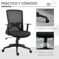 Vinsetto Silla de Oficina Altura Ajustable Reposabrazos Soporte Lumbar Respaldo Transpirable y Basculante 62x56x95-103 cm Negro(m-6)