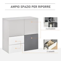 HOMCOM Armadietto Multiuso con Cassetti e Ante in Legno, Mobile per Soggiorno, Camera da Letto, Ufficio(m-5)