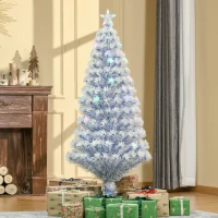 HOMCOM 5FT Artificial Fibre Optic Christmas Tree Seasonal Decoration w/ LED Lights Pre-Lit Easy Store White Blue(m-10)