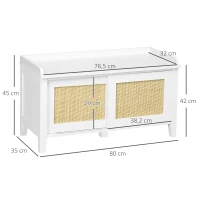 HOMCOM Mueble Zapatero con Banco con 2 Puertas de Ratán Estilo Cannage Carga 130 kg para Pasillo 80x35x45 cm Blanco y Natural(m-3)