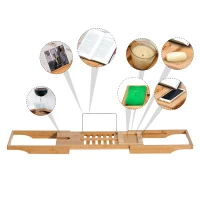 HOMCOM Pont tablette plateau de baignoire avec support de livre longueur réglable 70-105 cm bambou(m-4)