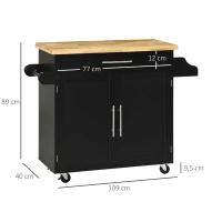 HOMCOM Küchenwagen Servierwagen Kücheninsel, 1 Gewürzregal, 1 Handtuchhalter, 109 cm x 40 cm x 89 cm, Schwarz(m-3)