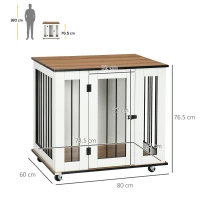 PawHut Dog Crate Furniture, Dog Cage End Table, with Wheels, for Medium Dogs, 80 x 60 x 76.5cm  - White(m-3)