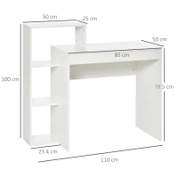 HOMCOM Compact Computer Desk with Storage Writing Table Modern for Flat Office Bedroom w/ Storage Shelf Rack Integrated Bookcase, White(m-3)