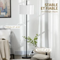 HOMCOM Lampadaire sur pied salon en métal noir moderne avec abat-jour câble de 180 cm 64 x 38 x 163,5 cm noir(m-7)