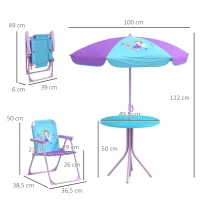 Outsunny Kids Picnic Table and Chair Set, Fairy Themed Outdoor Garden Furniture w/ Foldable Chairs, Adjustable Parasol(m-3)