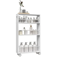 HOMCOM Carrito Auxiliar con Ruedas 3 Estantes con Barandillas Laterales y Asas para Cocina Comedor Baño 45x15x80 cm Blanco(m-11)