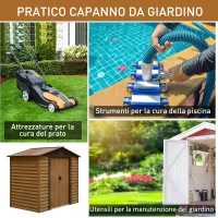 Outsunny Casetta da Giardino Porta Attrezzi in Acciaio con Porte Scorrevoli e Prese d'Aria, 196x236x208cm, Marrone(m-6)