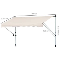 Outsunny Store banne Manuel rétractable 4L x 1,2l m Auvent Téléscopique sans Perçage Inclinaison et Hauteur réglable Installation Rapide métal alu Polyester Anti-UV kaki(m-3)