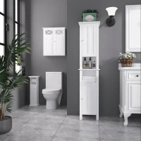 kleankin Mobile Bagno con Porta Carta Igienica e Armadietto in Legno MDF, 21.5x17.8x66.5cm, Bianco(m-2)