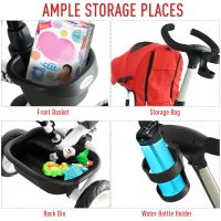 HOMCOM 4 in 1 Tricycle for Kids Toddler Folding Trike with Parent Handle Reversible Seat Adjustable Handle Removable Canopy Safety Belt for 18 Months to 5 Years Red(m-7)