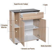 HOMCOM Carro de Cocina Carrito Servir Multiusos Estantería Carrito Auxiliar con Ruedas para Baño Dormitorio con Estante Cajón Armario 78x39,5x88,5 cm(m-5)