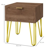 HOMCOM Table de chevet table de nuit avec tiroir table d'appoint en bois - pieds en épingle acier doré 39,5L x 41l x 49H cm(m-3)
