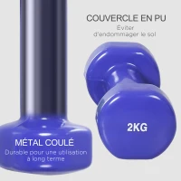 HOMCOM Ensemble d'haltères courtes total 10 Kg - paires de 0,5/1/1,5/2 Kg avec malette - entraînement musculaire & haltérophilie - métal PU multicolore(m-5)