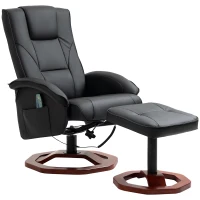 HOMCOM Massagesessel, mit Fußhocker, 10 Massagepunkte, Liegefunktion, drehbarer Sitz, Schwarz, 73 x 83 x 106cm(m-10)