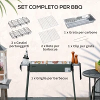 Outsunny Barbecue a Carbonella con 2 Griglie e Cestini Laterali, 94x39x70cm, Verde Scuro(m-4)