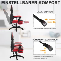 Vinsetto Ergonomischer Bürostuhl, Gaming Stuhl, Drehstuhl mit Fußstütze, PC Stuhl, Chefsessel,  höhenverstellbar, Polyester, Schwarz+Rot,58 x 63 x 112-122 cm(m-7)