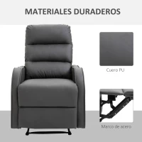 HOMCOM Sillón Relax Reclinable Sofá Relax Tapizado en PU con Reposapiés Retráctil para Dormitorio Salón 65x89x100 cm Gris(m-6)