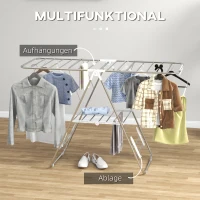 HOMCOM Wäscheständer 1,48 m Trockenlänge tragbar Standtrockner mit Teleskopstangen, Flügelwäscheständer Wäschetrockner für Innen und Außen, Silber+Weiß(m-4)