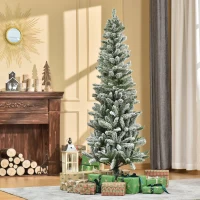 HOMCOM Árbol de Navidad Nevado Artificial 180 cm con 394 Ramas Ignífugas de PVC Apertura Automática Base Plegable y Soporte de Acero Decoración Interior Ø60x180 cm Verde y Blanco(m-2)