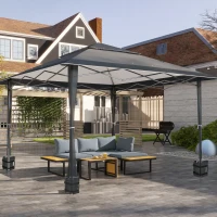 Outsunny 4 x 4m Pop-up Gazebo Double Roof Canopy Tent with UV Proof, Roller Bag & 3-Level Height Adjustable Outdoor Party, Steel Frame, Dark Grey(m-9)