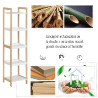 HOMCOM Etagère en Bambou de Salle de Bain étagère Debout 3 paniers + 2 étagères dim. 32L x 30l x 130H cm Beige Blanc(m-7)
