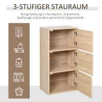HOMCOM Standschrank, Aktenschrank, Mehrzweckschrank, Büroschrank, Beistellschrank mit 3 Türen MDF-Platten, Natur, 48 x 34 x 100 cm(m-4)