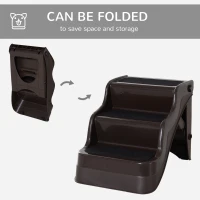 PawHut 3-steps Dog Stairs, Plastic Cat Ladder Lightweight, Pet Access Steps, for Bed, Sofa, Non-slip Stickers, Brown(m-5)