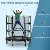 HOMCOM Kindertrampolin Ø140 cm, Trampolin mit Sicherheitsnetz, Randabdeckung, Gartentrampolin für Kinder 3-10 Jahre, bis 50 kg belastbar, Schwarz(m-4)