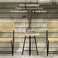 Outsunny Tavolino da Giardino Moderno in Rattan e Acciaio, 50x50x55 cm, Nero e color Legno(m-4)