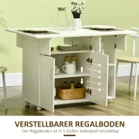 HOMCOM Klappbarer Esstisch mit 3 Regale + 1 Schrank 4 Rollen weiß(m-7)