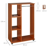 HOMCOM Kleiderschrank auf Rollen, mobile Garderobe, Garderobenschrank, Rollbarer Kleiderständer, 80 x 40 x 128 cm, Walnuss(m-3)
