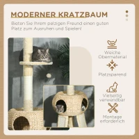 PawHut Kratzbaum Katzenbaum, 1 Katzenhöhle, 1 Katzenhängematte, 1 Liegefläche, 48 cm x 48 cm x 255 cm, Natur + Beige(m-4)