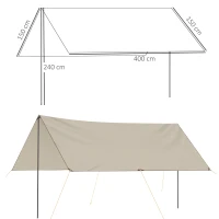 Outsunny Tente tarp de camping bâche 4 x 3 m protection solaire avec 2 mâts et sac de transport multifonction kaki(m-3)