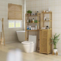 HOMCOM Meuble colonne armoire haute de salle de bain en bambou avec 3 étagères et placard 1 porte 38,5 x 33 x 170 cm naturel(m-2)