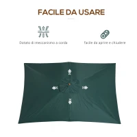 Outsunny Ombrellone 2x3 m da Giardino in Legno Laccato e Bambù con Copertura Rimovibile, Verde Scuro(m-7)