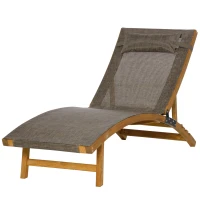 Outsunny Sonnenliege inklusive Kopfkissen, verstellbare Rückenlehne, wetterbeständig, Massivholz, Braun + Natur(m-15)