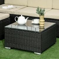 Outsunny Conjunto de Muebles de Ratán de Jardín Sofá de 3 Plazas Taburete y Mesa de Centro con Encimera de Cristal Negro(m-8)