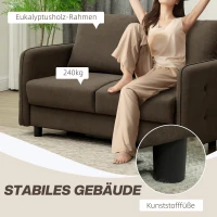 HOMCOM Zweisitzer-Sofa mit Stauraum, Polstersofa in Samtoptik mit Rückenkissen für Wohnzimmer, Schlafzimmer, Büro, Braun(m-6)