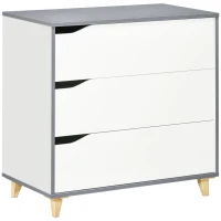 HOMCOM Drawer Chest, 3-Drawer Storage Cabinet Unit with Pine Wood Legs for Bedroom, Living Room, 75cmx42cmx75cm, White(m-1)