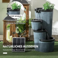Outsunny Gartenbrunnen, Holzfassoptik, 4-stufig, Solarbetrieb, LEDs, 57cm, Kunstharz, Grau/Schwarz(m-6)
