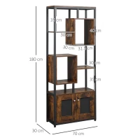 HOMCOM Mobile Libreria Scaffale in Stile Industriale con Armadietto a 2 Ante, Scaffale Salvaspazio a 8 Ripiani per Casa e Ufficio, 70x30x180cm, Marrone(m-3)