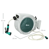 Outsunny Retractable Hose Reel Wall Mounted, 30+2m Garden Hose Pipe Reel with Lock, Auto Rewind, 7 in 1 Spray Nozzle, Includes Wall Fixings, 180° Swivel, Outdoor Watering, Grey(m-3)