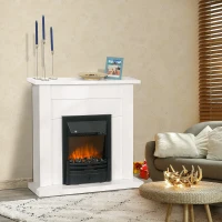 HOMCOM Chimenea Eléctrica Decorativa con 2 Configuraciones de Calor Temporizador y Llama Regulable 102x30x95cm Blanco(m-2)