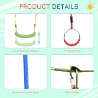 Outsunny Obstacle Course for Kids 46FT Slackline Kit with Rings Monkey Bars Fist Swing Climbing Rope Carry Bag Tree Protectors Training Equipment for Backyard(m-7)