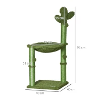 PawHut Arbre à chat griffoir forme cactus en sisal naturel hamac pompon suspendu - 40 x 40 x 96 cm vert(m-3)